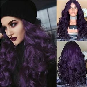 Human hair blend purple wig